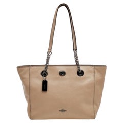 Coach Grey Leather Turnlock Tote