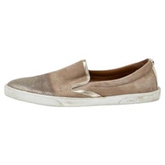 Jimmy Choo, scarpe da ginnastica in pelle e camoscio color oro, taglia 37