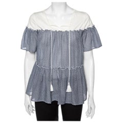 Max Mara Blue Printed Cotton Tie Neck Detail Tunic M