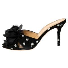 Charlotte Olympia Black Suede Crystal Embellished Bow Sandals Size 37.5