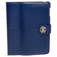 Boîtier de table Roberto Cavalli en cuir bleu avec boucle logo