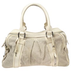 Burberry Off White Leather Studded Ashbury Knight Satchel