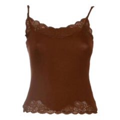 Ralph Lauren - Camisole senza maniche in maglia marrone con dettagli in pizzo - S