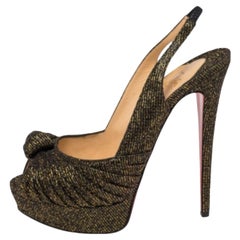Christian Louboutin Bronze Lurex Fabric Jenny Knotted Slingback Pumps Size 39.5