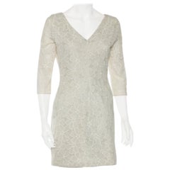 Used Diane Von Furstenberg Pale Grey & Cream Floral Embroidered Silk Sarita Dress M