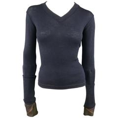 Y's by YOHJI YAMAMOTO Size M Navy Ribbed Wool Extended Plaid Sleeve Pullover 6