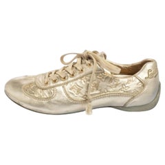 Louis Vuitton Metallic Gold Monogram Embossed Leather Trainers Sneakers Taglia 36