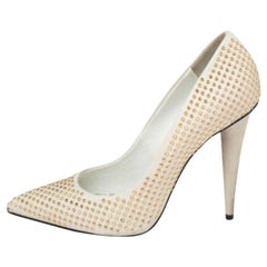 Giuseppe Zanotti Grey Leather Stud Embellished Pointed Toe Pumps Size 36.5