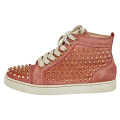 Used Christian Louboutin Nubuck Embellished Louis Orlato Mid Top Sneakers Size 38