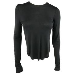 ANN DEMEULEMEESTER Size XS Black Rayon Long Sleeve Slit Side T-shirt