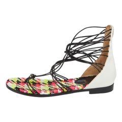 Christian Louboutin - Sandales plates Blanca Gladiator, en cuir blanc/patent, taille 37