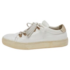 Tod's White Leather Tassel Trim Low Top Sneakers Taglia 39
