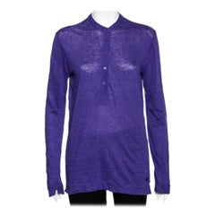 Loro Piana T-Shirt Polo à manches longues en lin violet S