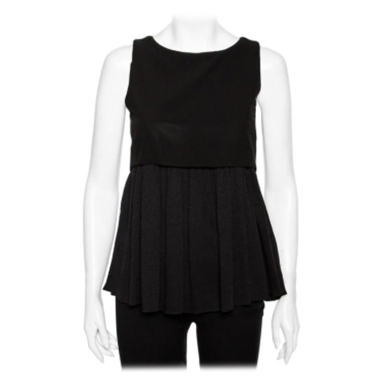 Balenciaga Minivestido sin mangas de seda texturizada negra con detalle de superposición en contraste M