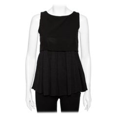 Balenciaga Minivestido sin mangas de seda texturizada negra con detalle de superposición en contraste M