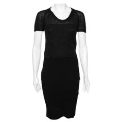 Dolce & Gabbana Black Wool and Knit Bodycon Skirt Detailed Midi Dress S