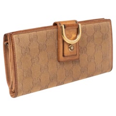 Gucci Metallic Beige GG Canvas and Leather D Ring Continental Wallet