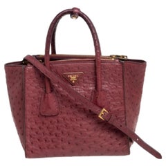 Prada Red Ostrich Twin Pocket Tote
