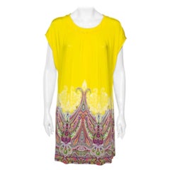 Etro Yellow/Paisley Printed Jersey Gathered Yoke Detailed Dress M/L