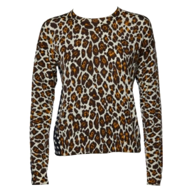Stella McCartney - Pull à manches longues en laine imprimé léopard et carreaux blancs M