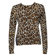Stella McCartney Weißer langärmeliger Wollpullover mit Leopardenmuster und kariertem Druck M