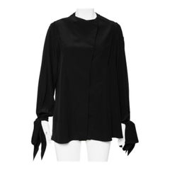 Givenchy Black Silk Sleeve Tie Detail Button Front Collarless Shirt M