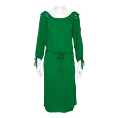 Roberto Cavalli - Robe ceinturée en jersey vert avec épaules dénudées et nœud à pompons, taille M