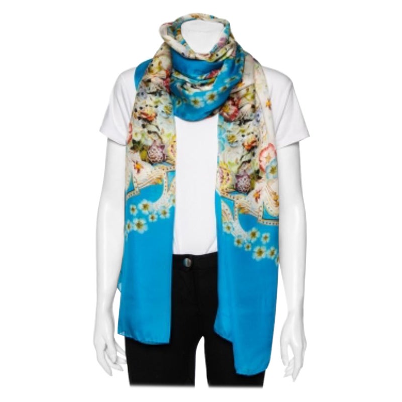 Roberto Cavalli Stola in seta stampata floreale blu