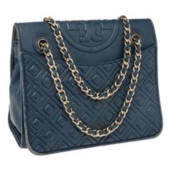 Tory Burch Blue Leather Medium Fleming Shoulder Bag