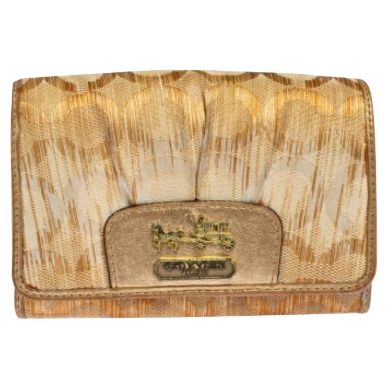 Coach Gold Ombre Signature Op Art Canvas And Leather Compact Wallet