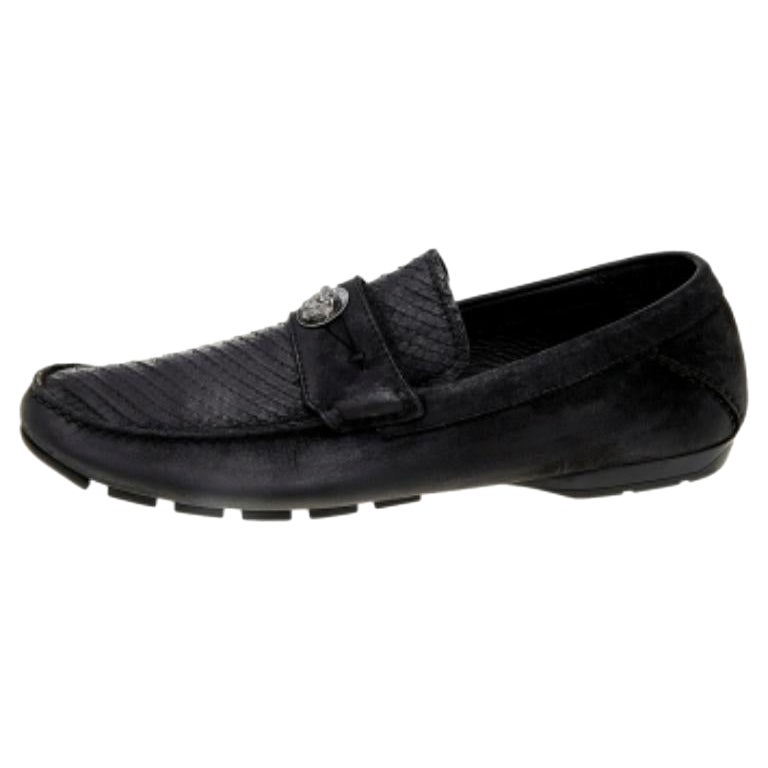 Mocassins Medusa en cuir nubuck et python noir de Versace Taille 41