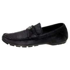 Versace Black Nubuck Leather and Python Medusa Loafers Size 41