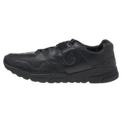 Gucci Black Leather GG Logo Low Top Sneakers Size 45.5