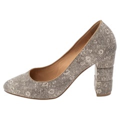Salvatore Ferragamo Two Tone Lizard Embossed Leather Block Heel Pumps Size 38.5