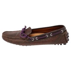 Etro Brown Paisley Print Coated Canvas Bow Slip On Loafers Size 38