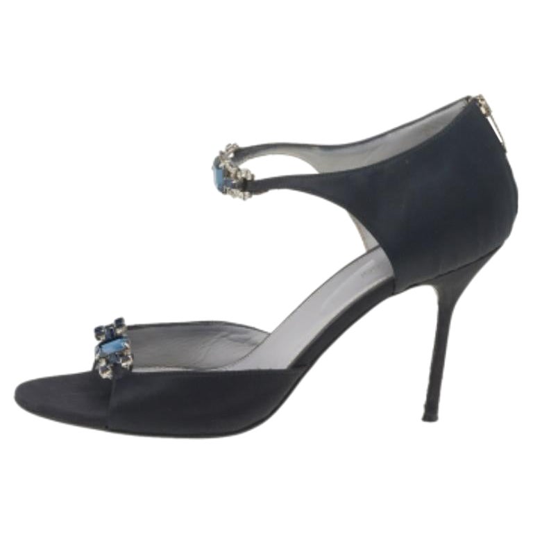 Sergio Rossi - Escarpins à bout ouvert en satin noir avec ornements - Taille 40