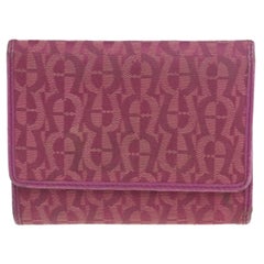 Aigner Magenta Signature Canvas and Leather Trifold Wallet