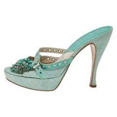 Dior Aqua Python Embossed Leather Eyelet Detail Platform Slide Sandals Size 39