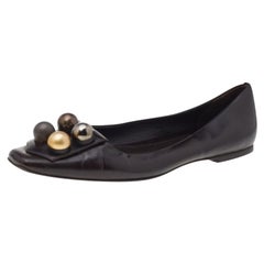 Fendi Dark Brown Leather Embellished Ballet Flats Size 39