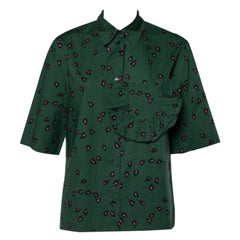 Marni Green Printed Ruffled Trim Pocket Detailed Button Front Shirt S