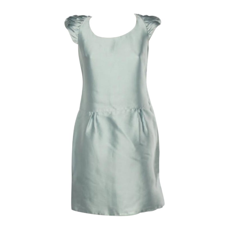 Burberry Prorsum Light Blue Sateen Gathered Detailed Short Dress M