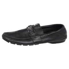 Versace Black Leather Medusa Slip On Loafers Size 44