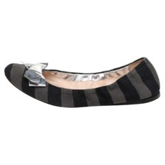 Prada Schwarz/Silber Canvas und Leder Schleife Scrunch Ballettschuhe Größe 38,5