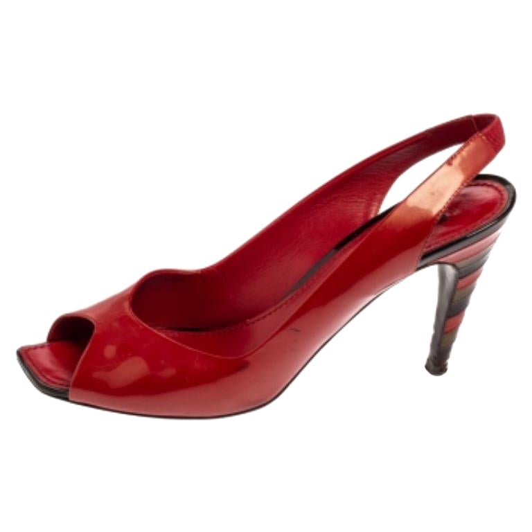Louis Vuitton Red Patent Leather Peep Toe Sandals Size 40.5 For Sale