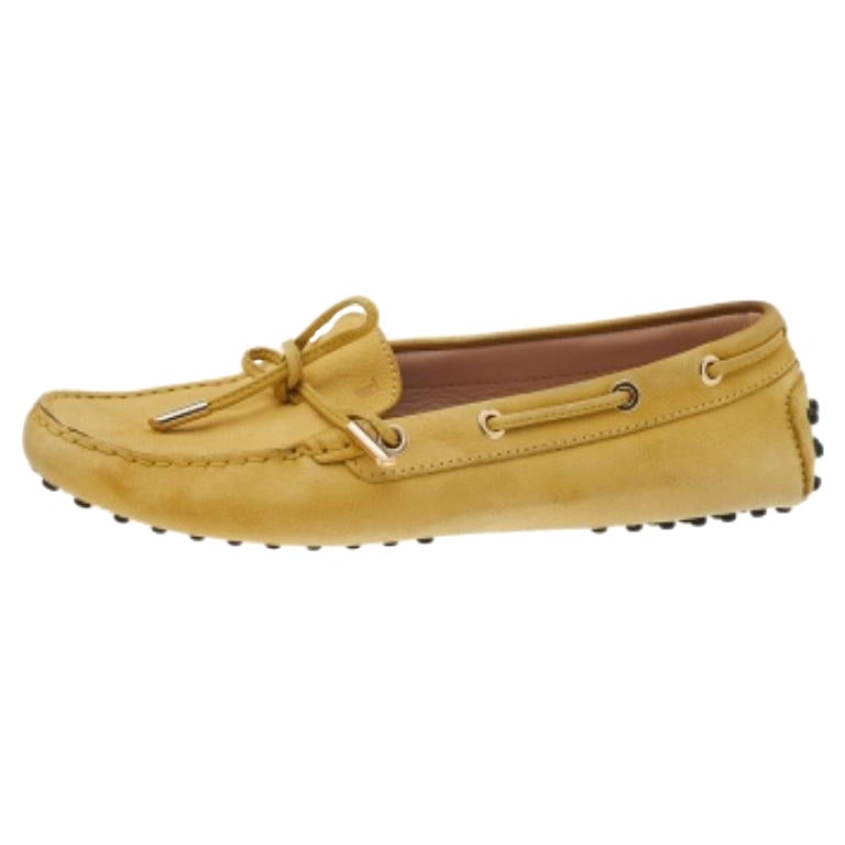 Tod's Yellow Leather Gommino Slip On Loafers Size 38
