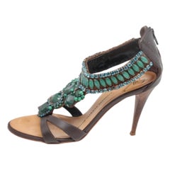 Giuseppe Zanotti - Sandali con cinturino alla caviglia in pelle marrone impreziositi da cristalli - Taglia 35