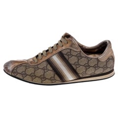 Gucci Beige/Gold Supreme Canvas And Leather Web Low Top Sneakers Size 39.5