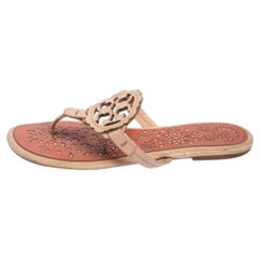 Tory Burch Pink Leather Mini Miller Thong Flat Sandals Size 41
