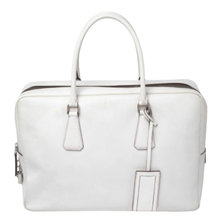 Prada Off-white Saffiano Leather Bauletto Bag