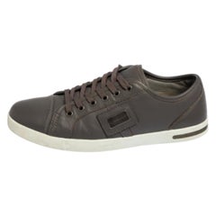 Dolce & Gabbana Grey Leather Logo Plaque Low Top Sneakers Size 40